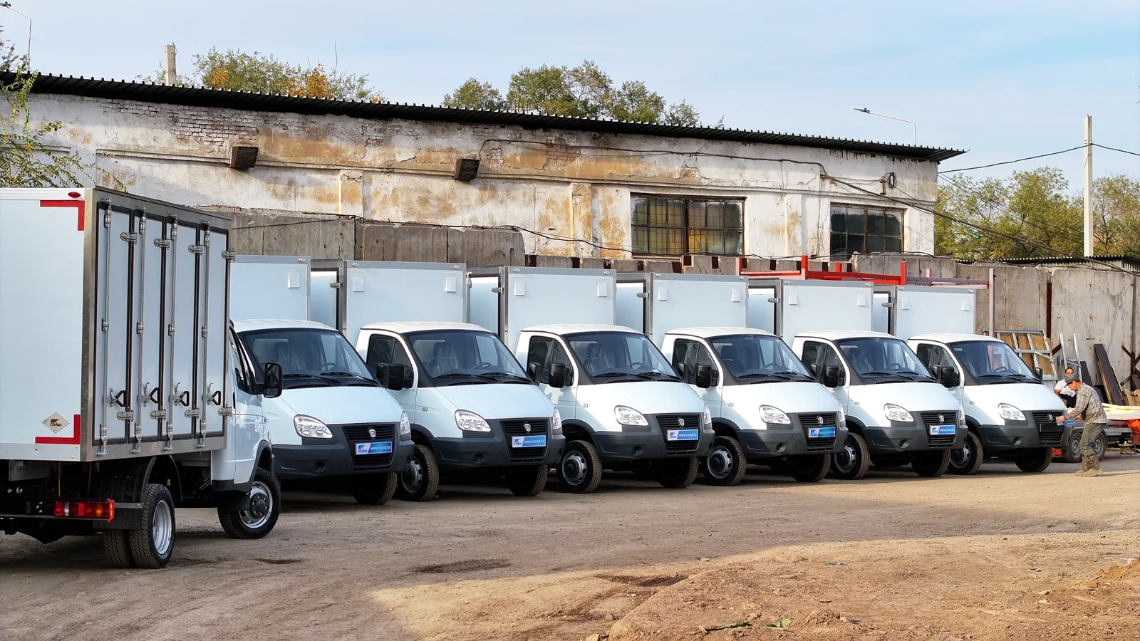 Bread van on a GAZelle Business chassis — the batch of bread vans lined up before dispatch — COND