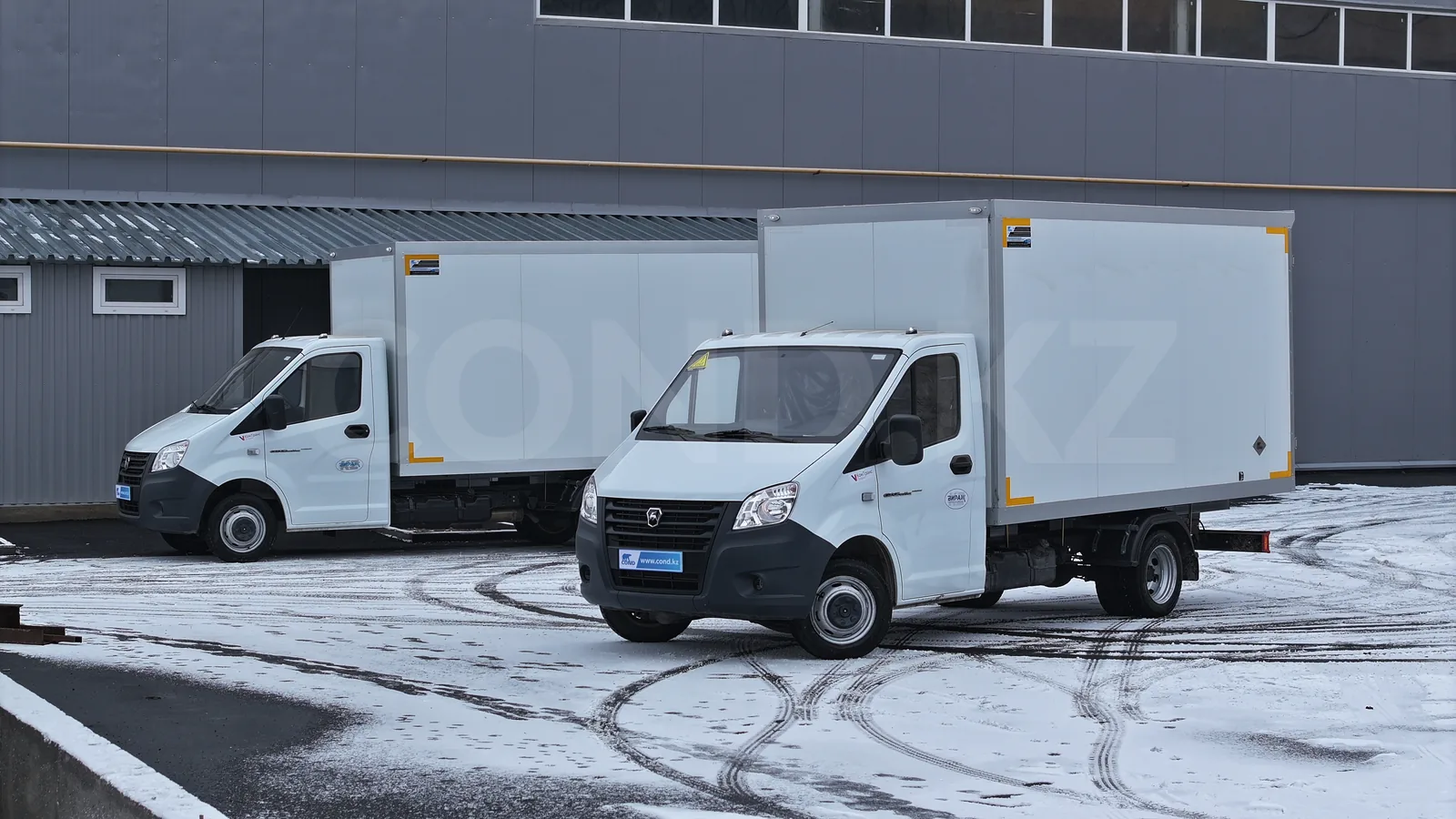 Dry-freight body GAZelle Next 4.2 m купить в Almaty — две машины партии, съёмка с дрона — COND