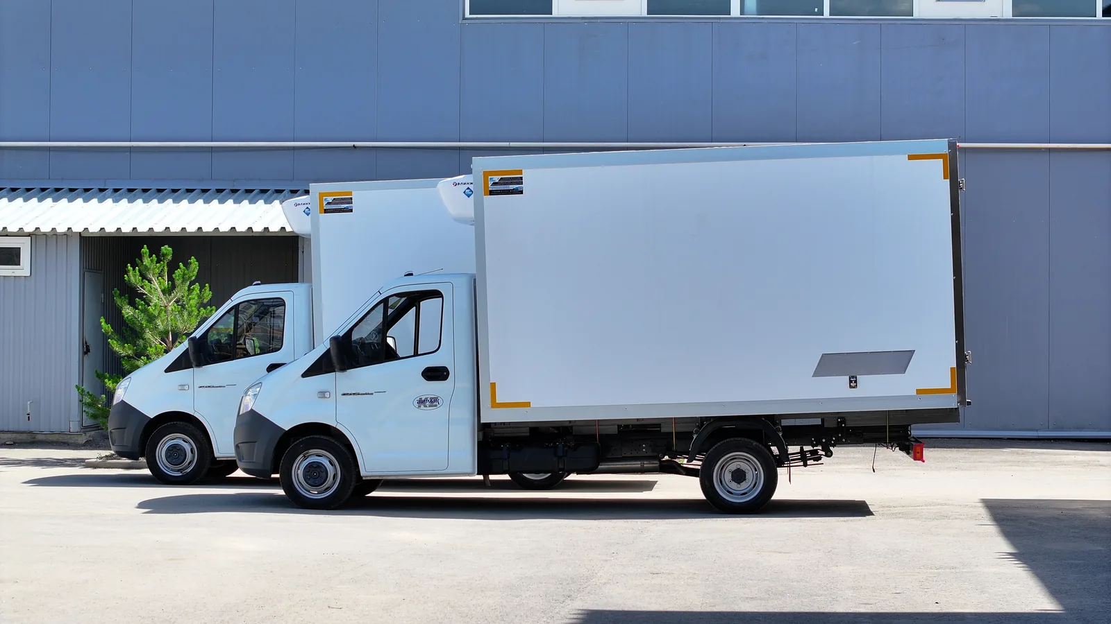 Multi-temperature van on a GAZelle Next — a side view from the driver side, the folding ladder at the rear doors — COND