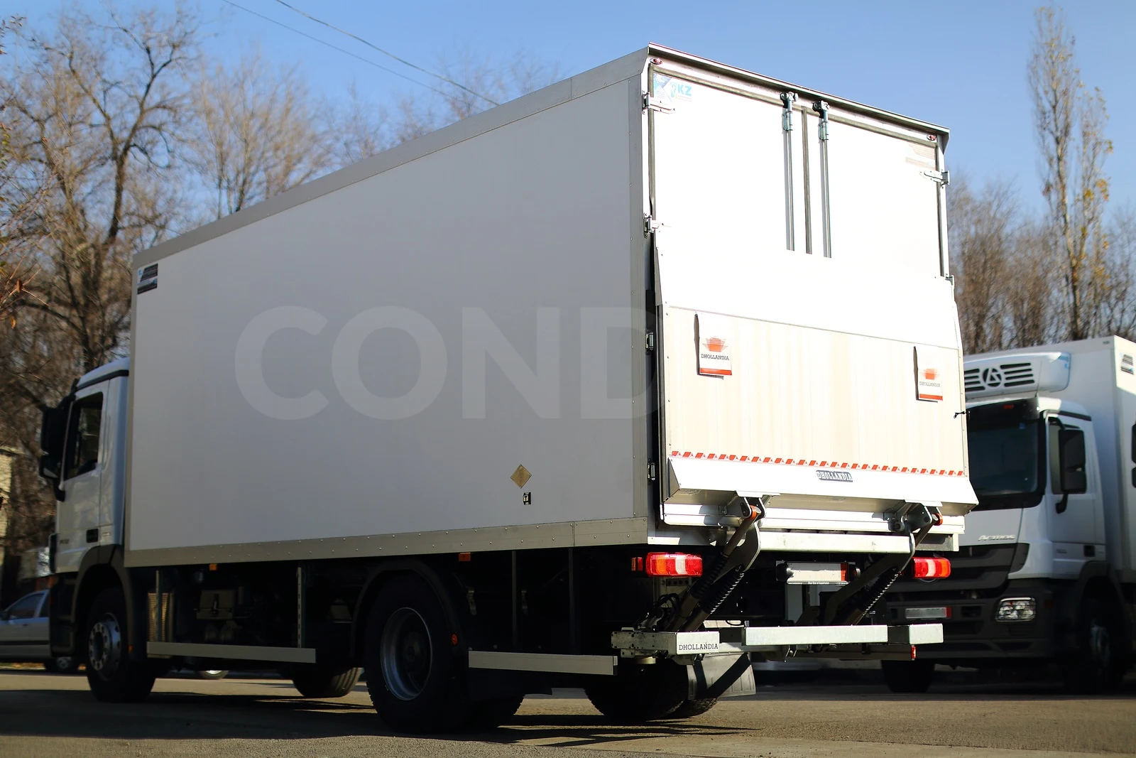 Reefer body on a Mercedes-Benz Actros chassis — rear of the body and the Dhollandia tail lift — COND